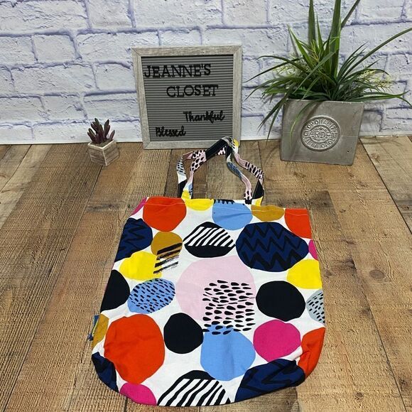 Ikea Shopping Bag POTTFRILLA White Multicolor Polka Dots Tote - Picture 3 of 8